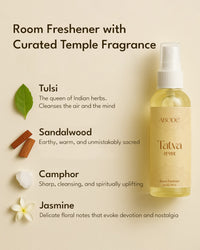 ABODE Tatva Room Freshener Spray (100ml) | Sacred Temple Fragrance with Sandalwood, Tulsi & Camphor | Spiritual & Calming Aroma