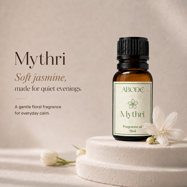 ABODE Mythri Fragrance Oil | 15ml | Soft Jasmine Fragrance | Indian Jasmine-Inspired Fragrance for Diffusers