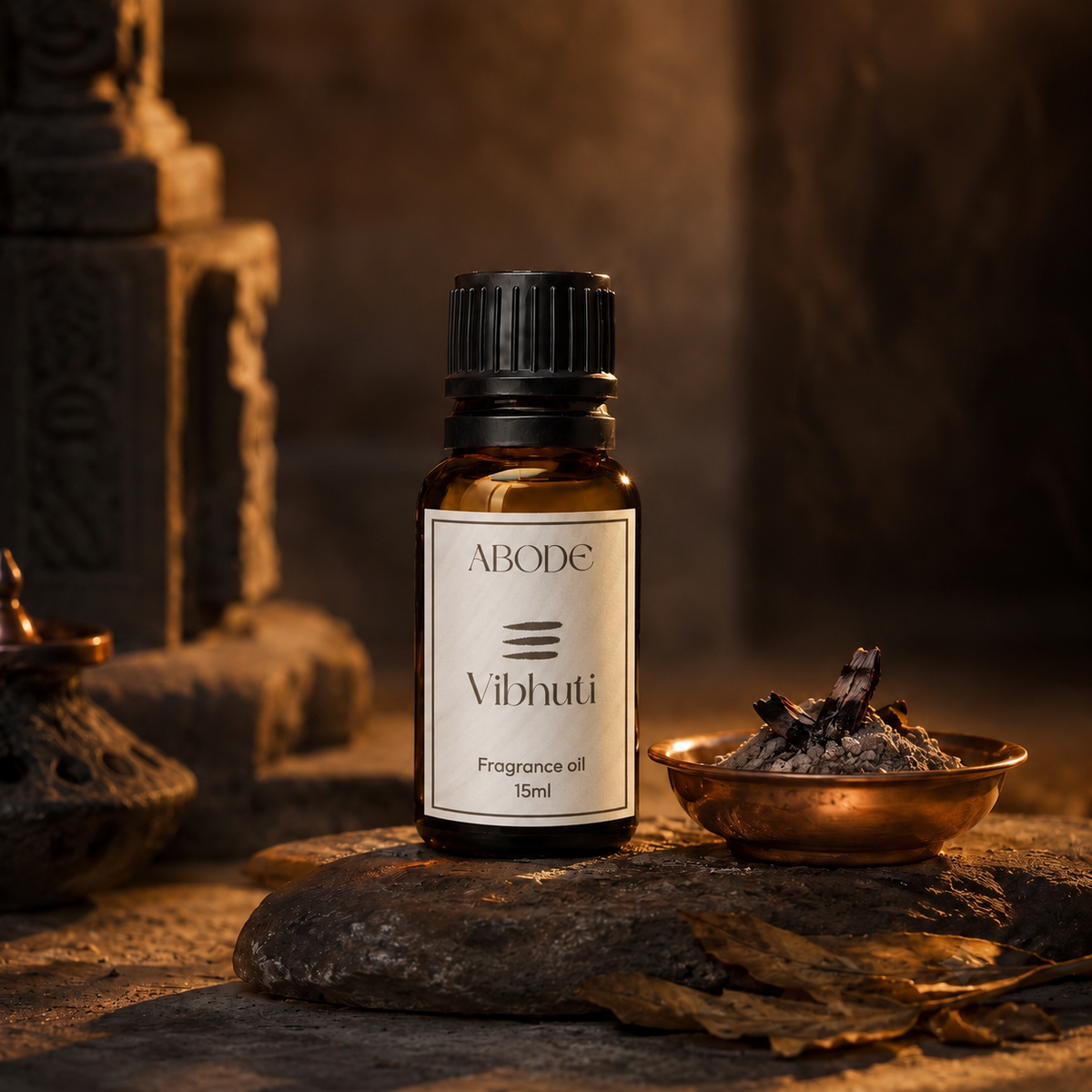 ABODE Vibhuti Fragrance Oil | 15ml | Herbal, Woody & Resinous Blend | Sacred Ash Fragrance for Diffusers