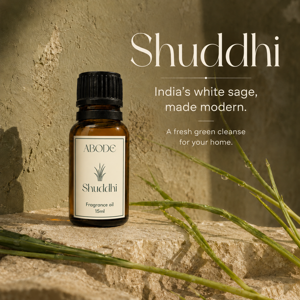 ABODE Shuddhi Fragrance Oil | 15ml | Fresh Green & Woody Blend | Sacred Indian Grass-Inspired Fragrance for Diffusers