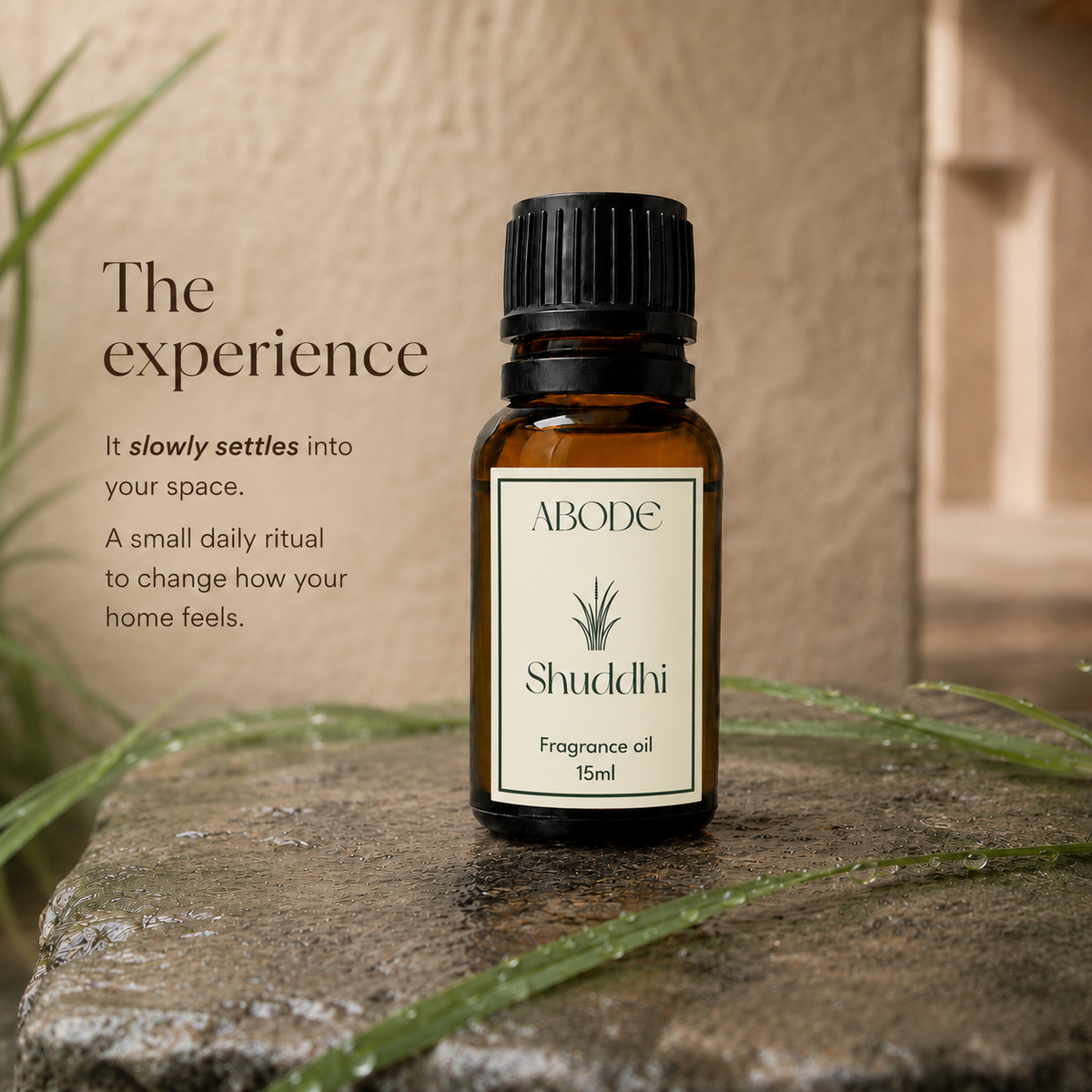 ABODE Shuddhi Fragrance Oil | 15ml | Fresh Green & Woody Blend | Sacred Indian Grass-Inspired Fragrance for Diffusers