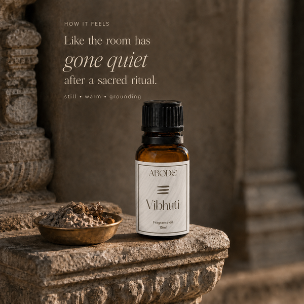 ABODE Vibhuti Fragrance Oil | 15ml | Herbal, Woody & Resinous Blend | Sacred Ash Fragrance for Diffusers