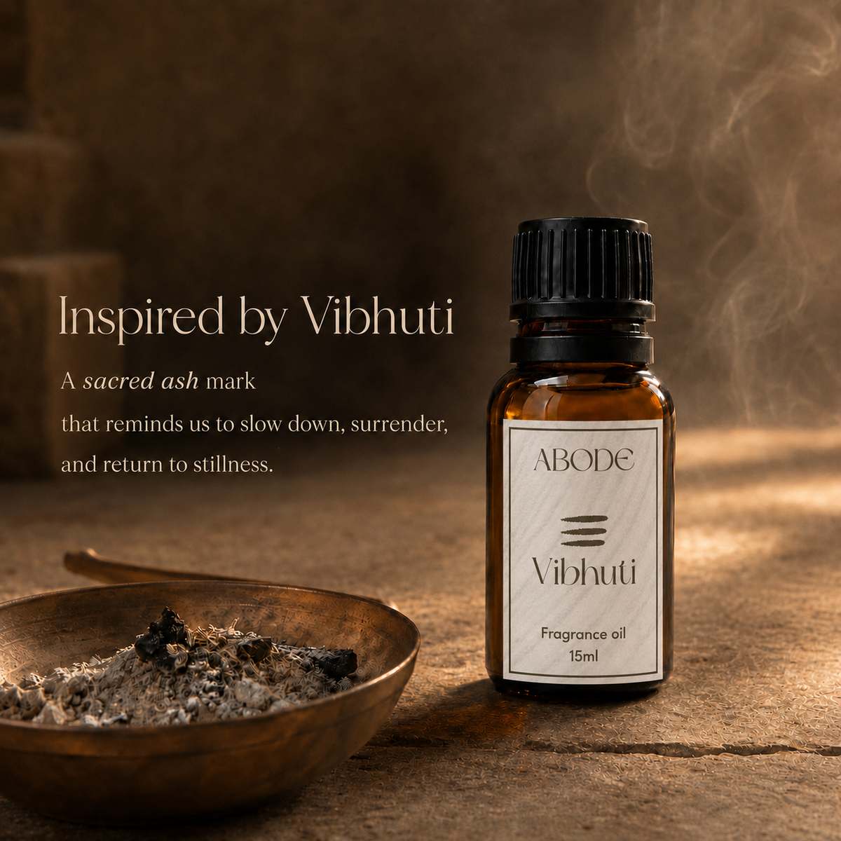 ABODE Vibhuti Fragrance Oil | 15ml | Herbal, Woody & Resinous Blend | Sacred Ash Fragrance for Diffusers