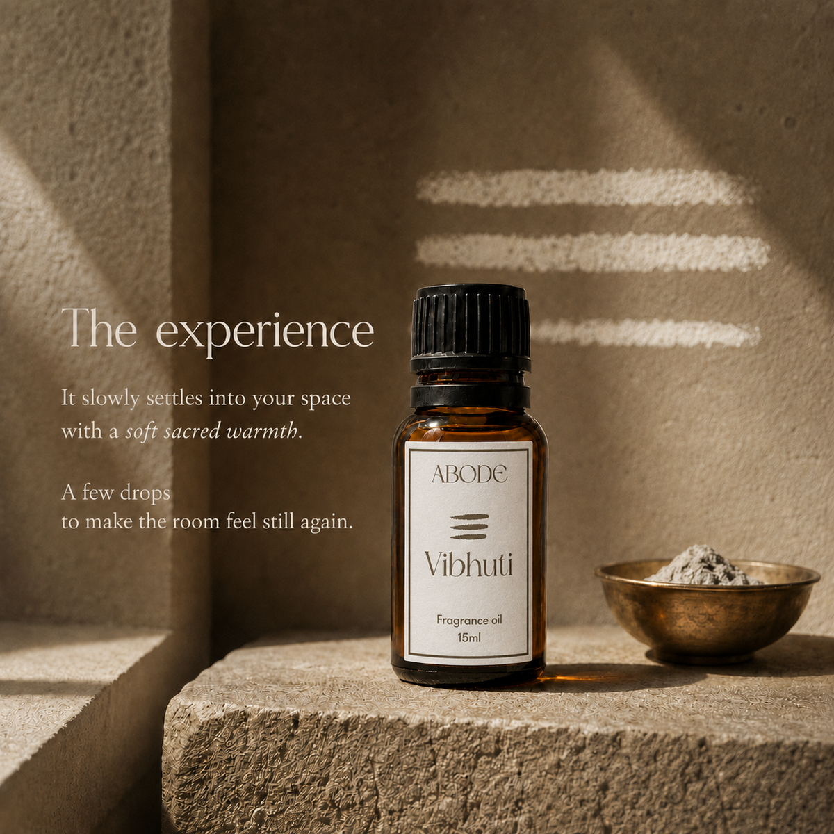ABODE Vibhuti Fragrance Oil | 15ml | Herbal, Woody & Resinous Blend | Sacred Ash Fragrance for Diffusers