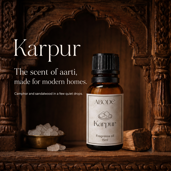 ABODE Karpur Fragrance Oil | 15ml | Camphor & Sandalwood Blend | Aarti-Inspired Fragrance for Diffusers