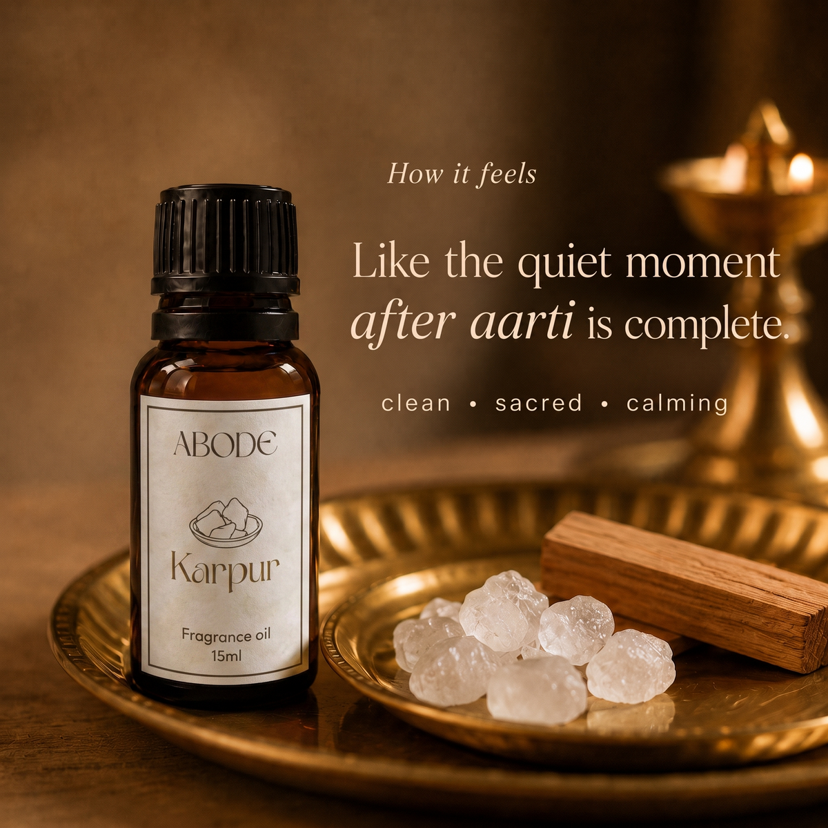 ABODE Karpur Fragrance Oil | 15ml | Camphor & Sandalwood Blend | Aarti-Inspired Fragrance for Diffusers