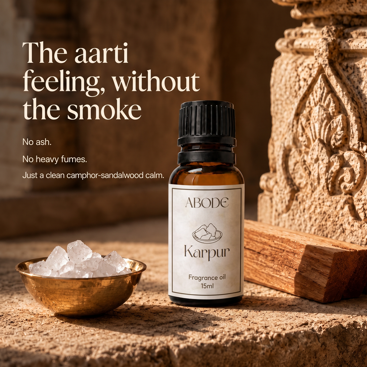 ABODE Karpur Fragrance Oil | 15ml | Camphor & Sandalwood Blend | Aarti-Inspired Fragrance for Diffusers