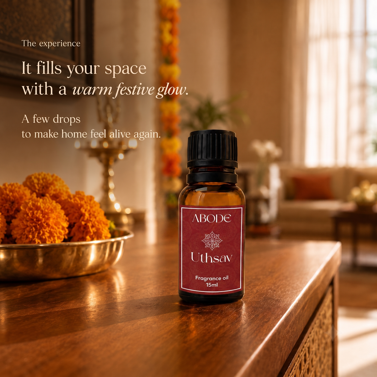 ABODE Uthsav Fragrance Oil | 15ml | Warm Festive Blend | Indian Celebration-Inspired Fragrance for Diffusers