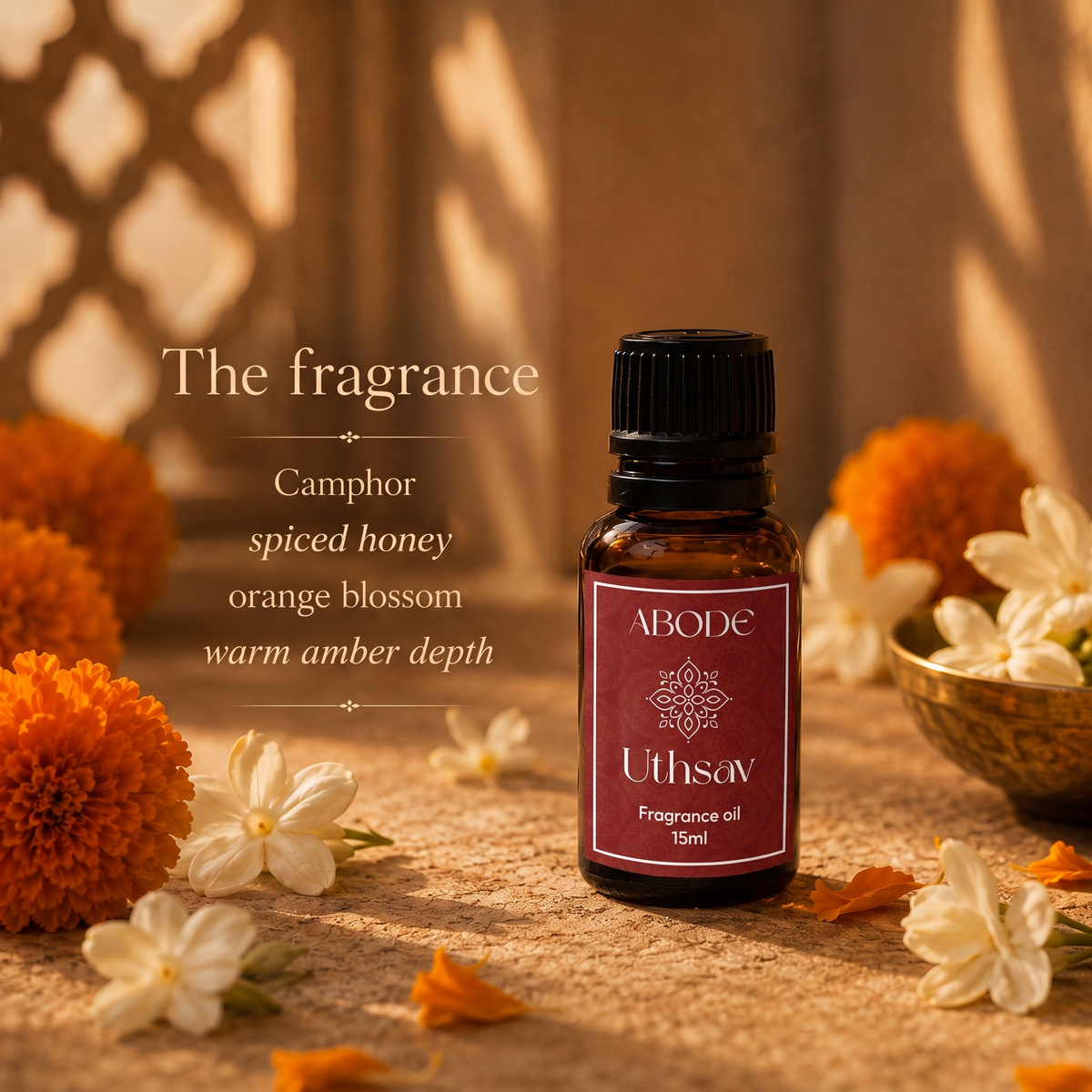 ABODE Uthsav Fragrance Oil | 15ml | Warm Festive Blend | Indian Celebration-Inspired Fragrance for Diffusers