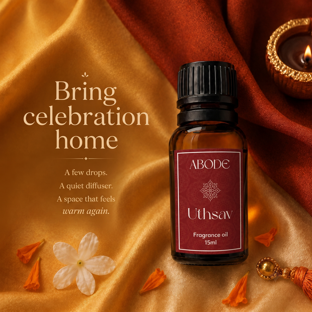 ABODE Uthsav Fragrance Oil | 15ml | Warm Festive Blend | Indian Celebration-Inspired Fragrance for Diffusers