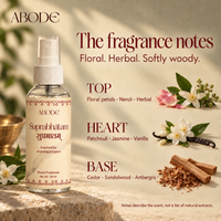 ABODE Suprabhatam Room Freshener Spray | Inspired by Morning Prayers | Floral, Herbal & Woody Fragrance | Gas-Free Spray | 100 ml