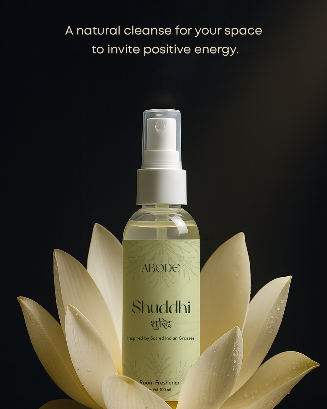 ABODE Shuddhi Room Freshener | 100ml/3.3 Oz | Inspired from Indian Sacred Grasses | Cleanse, Protect & Invite Positive Energy