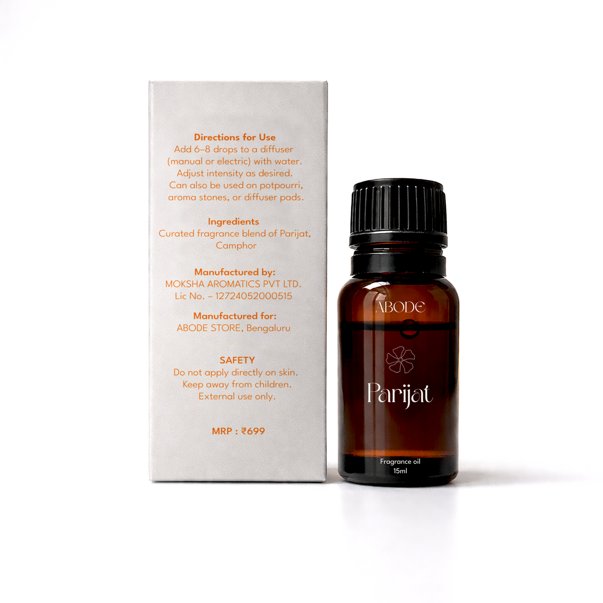 ABODE Parijat Fragrance Oil | 15ml | Camphor & Night-Blooming Jasmine Blend | For Diffusers