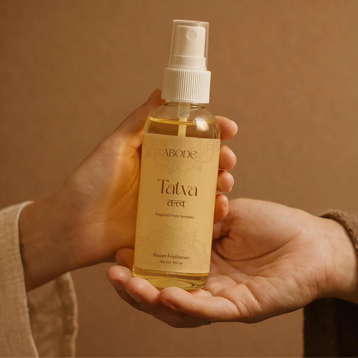 ABODE Tatva Room Freshener Spray (100ml) | Sacred Temple Fragrance with Sandalwood, Tulsi & Camphor | Spiritual & Calming Aroma